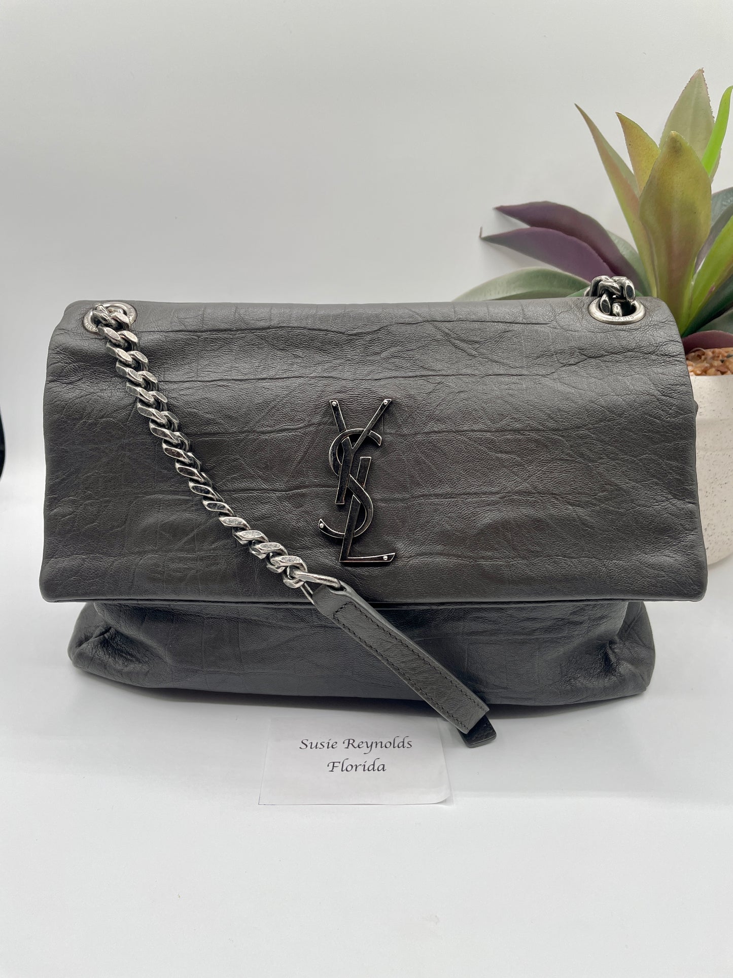 YSL WEST HOLLYWOOD CROC EMBOSSED MEDIUM