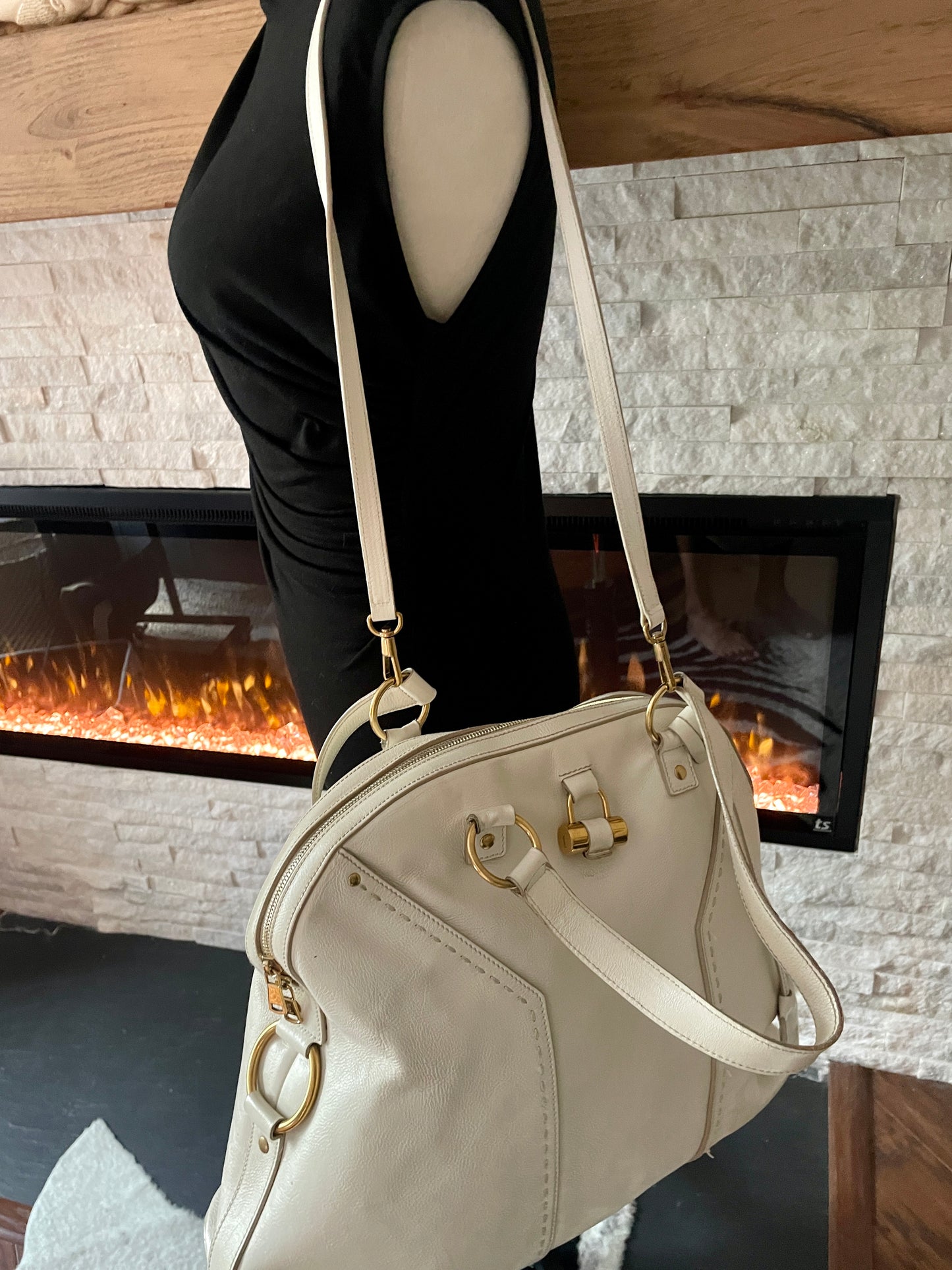 YSL MUSE IVORY LEATHER CROSSBODY