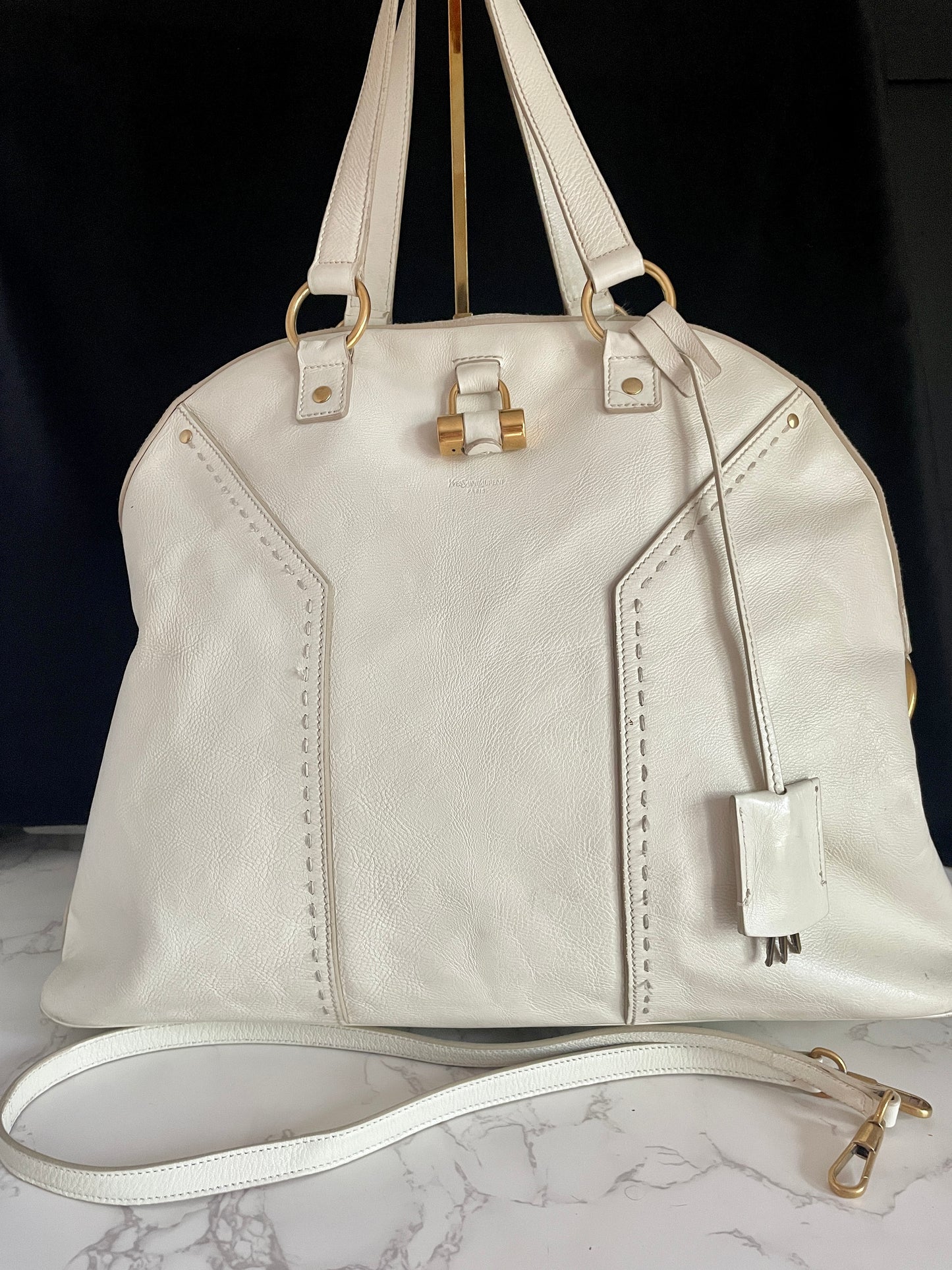 YSL MUSE IVORY LEATHER CROSSBODY