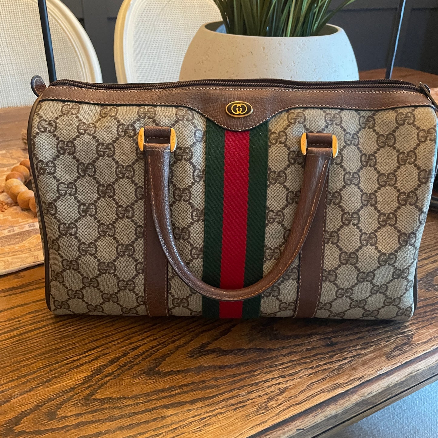 Gucci Boston Bag Green and Red Sherry Line